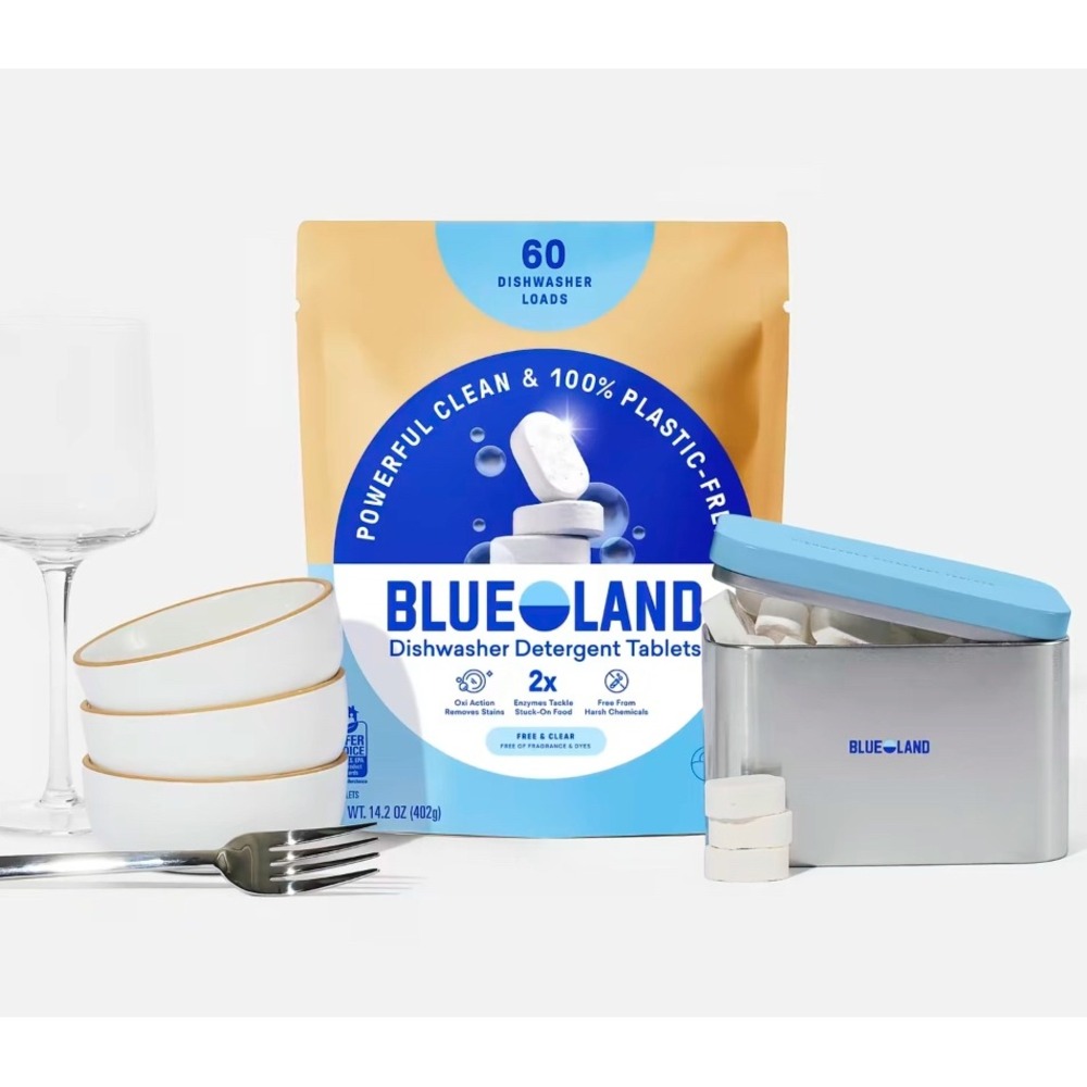 Blueland Dishwasher Detergent Tablets Free & Clear 60 Count Refill and Steel Tin